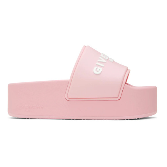 Givenchy Pink Platform Rubber White Logo Slide On Pool Sandal Flip Flop Flat 40 - Picture 1 of 11
